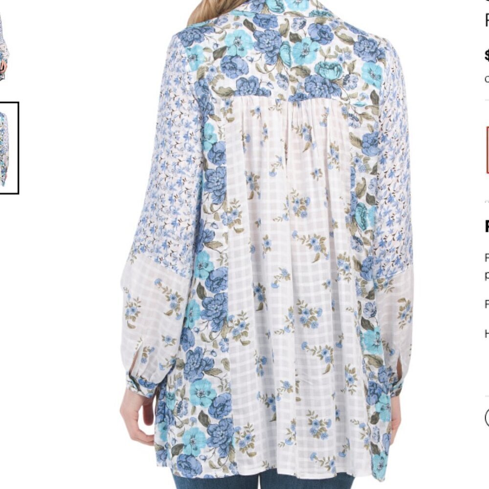 Jane & Delancey Printed Pintuck Floral Cottagecore Button Down Shirt Size Medium - Picture 2 of 8